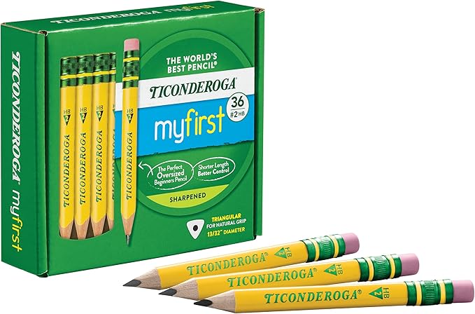 Ticonderoga My First Short Triangular Wood-Cased Pencils, #2 HB Soft, Yellow, 36-Count Pack
