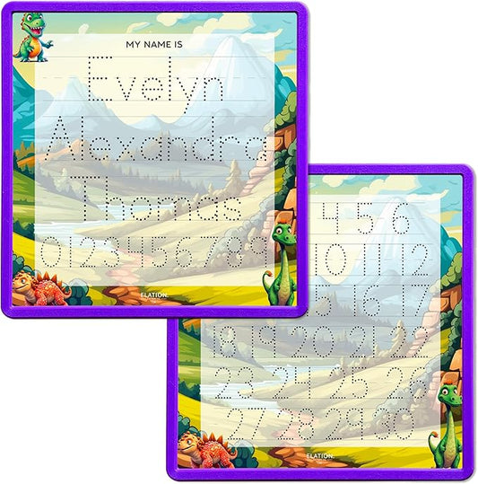 Kid's Name Tracing Board | Dry Erase Letter Tracing | Reusable Writing Practice Board | Personalized | Dinosaur Friends Theme