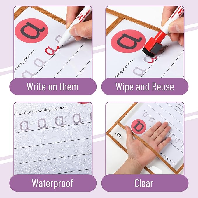 Mr. Pen- Reusable Dry Erase Pocket Sleeves, 10" x 14", 12 Pack, Assorted Colors, Clear Plastic Paper Sleeves, Ticket Holders, Clear Plastic Sheet Protectors, Teacher, School, Classroom Supplies