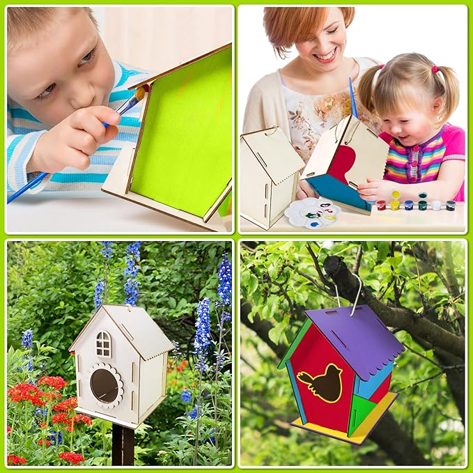 Heyzeibo 2Pack Bird House Craft Kits for Kids to Build and Paint Birdhouse, DIY Wooden Arts and Crafts Easter Gifts for Girls Boys Toddler