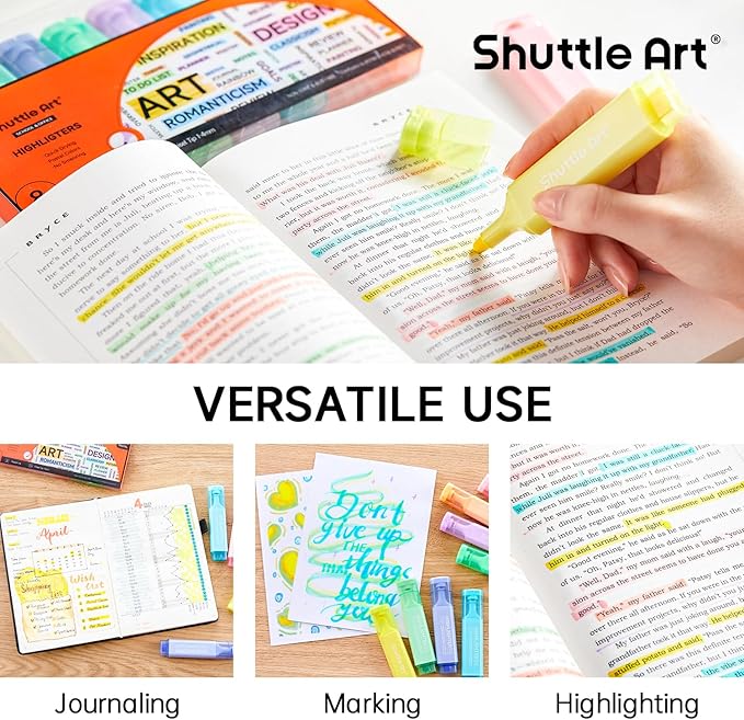 Shuttle Art 8 Pastel Highlighters, Assorted Macaron Colors Highlighter Pens, Chisel Tip Dry-Quickly Non-Toxic Highlighter Markers for Adults Teachers Students Highlighting in the Home School Office
