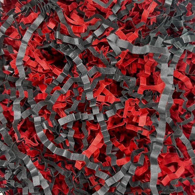 Tisspoms 1LB Black Red Crinkle Cut Paper Shred Filler, Paper Shreds for Basket Fillers, Birthday, Halloween, Gift Wrapping, Christmas, Fiesta Stranger Theme Party Gift Decor Party Filler