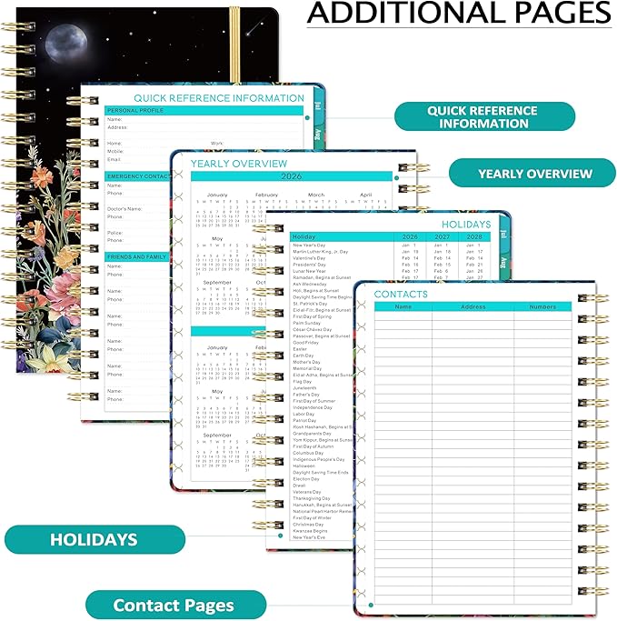 Planner 2026-2027 - Academic Planner 2026-2027, JULY 2026 - JUNE 2027, 6.3" x 8.4", Weekly and Monthly Planner with Color-Coated Tabs, Planners, College School Supplies for Student Teacher Home, Hardcover, Inner Pocket, Romantic Starry Garden Style