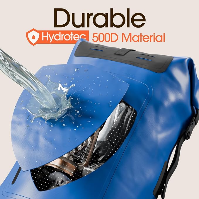 Waterproof Dry Bag Backpack 55L - Kayaking Boating Fishing Rafting Marine | Blue 55L dry bag: 500D PVC, abrasion resistant build, IPX8 phone case for river and lake trips