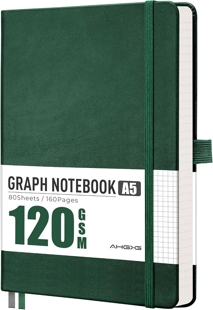 AHGXG Graph Grid Paper Notebook, 160 Pages, A5 Medium Size (5.7'' x 8.3'')