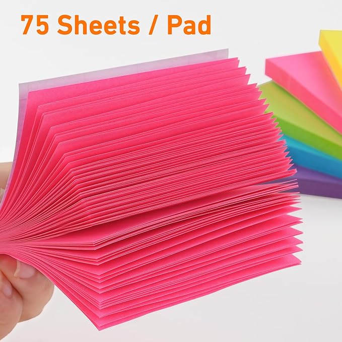 Sticky Notes 3x3 Inch (48 Pads) Bright Colors Self-Stick Memo Pads, Thick Paper Easy to Stick & Remove
