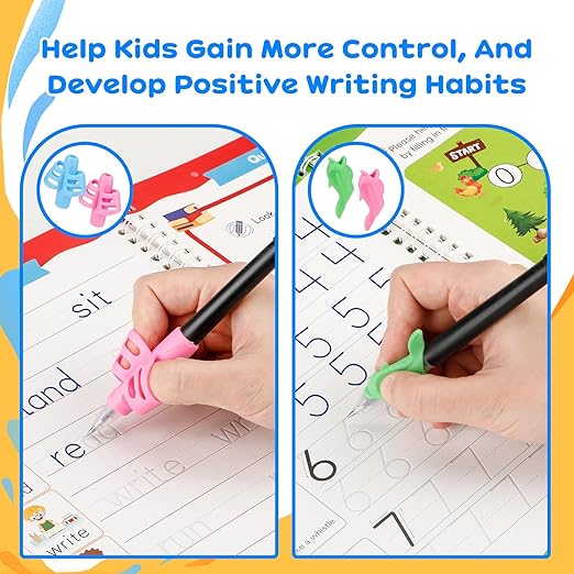 Magic Grooved Handwriting Practice Kindergarten Workbooks for Kids Ages 3-5, Reusable Busy Book, Motor Magic Happy Writer System Toddler Learning Activities Writing Books with Pencil Grips