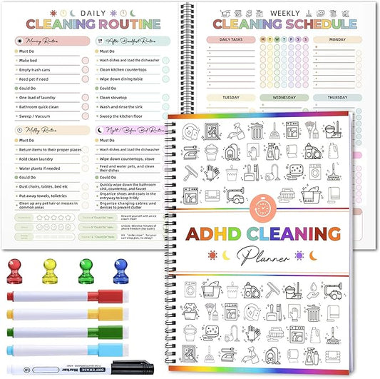 Adhd Cleaning Planner - Reusable Adhd Clean Planner for Adults Cleaning and Organizing Planners Daily Weekly Monthly - Cleaning Schedule and Checklist ADHD Planners for Women Editable Household Schedule Planners 2026