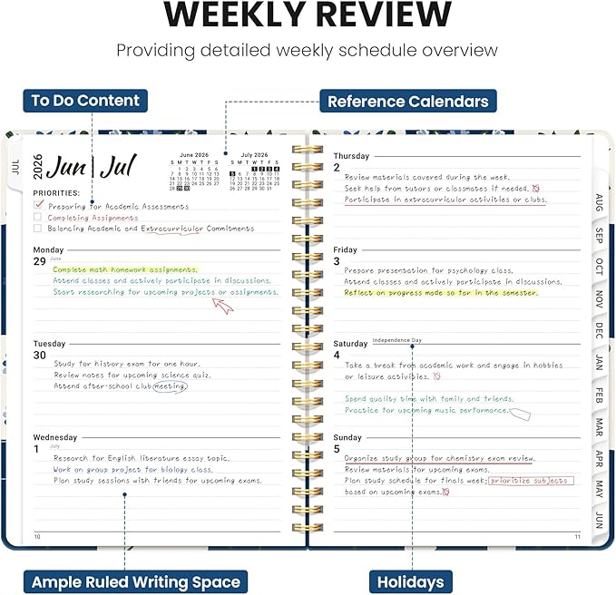 Planner 2026-2027, Monthly and Weekly Academic Planner July 2026 - June 2027, Hardcover Student Teacher Planning Agenda Calendar Book with Tabs, Perfect for Office School Supplies, A5 (6.3" x 8.5") - Petal Array