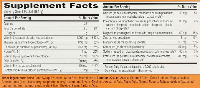 Emergen-C 1000mg Vitamin C Immune Support Powder Raspberry 30CT Includes Zinc, Manganese, 7 B Vitamins and Electrolytes for Back to School Essentials (Pack of 12)