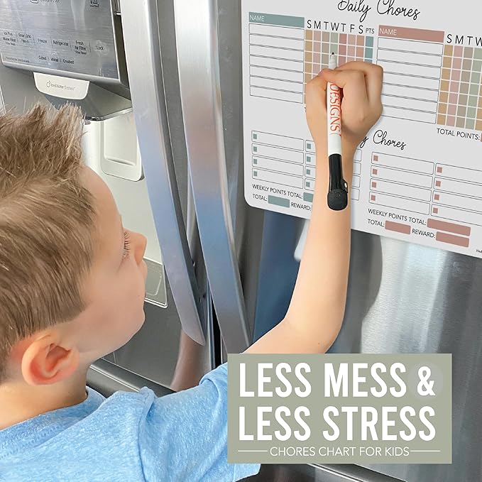 Hadley Designs Magnetic Chore Chart for Kids Multiple - Chores Board for Refrigerator, Dry Erase Task Chart for 2 Kids Daily Behavior, Family Weekly Planner Teens and Adults, Boho Pastel Chore Board