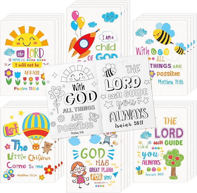 24Pcs Religious Coloring Books - Bible Verses DIY Color-in Pages Booklet Bulk Drawing Holiday Christian Theme Activity Supplies for Sunday School Classroom Rewards Artwork Gift for Kids