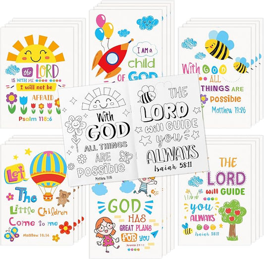 24Pcs Religious Coloring Books - Bible Verses DIY Color-in Pages Booklet Bulk Drawing Holiday Christian Theme Activity Supplies for Sunday School Classroom Rewards Artwork Gift for Kids