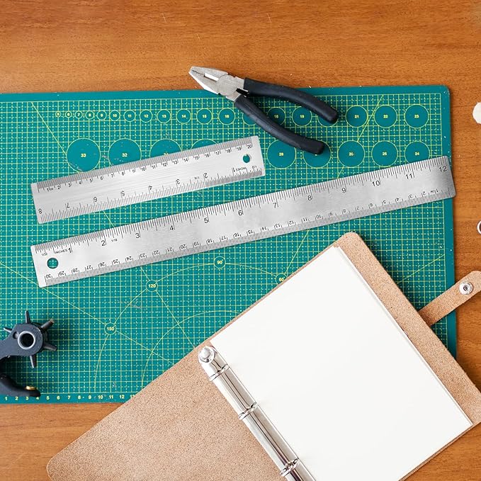Stainless Steel Metal Ruler - 8 Inch & 12 Inch, Non-Slip, Cork Backed, Straight Edge, Inch & Centimeters for Students, School, Office, Drafting Tools