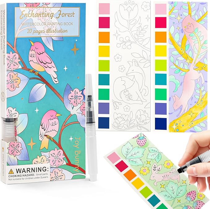 JCREN Watercolor Painting Books, Pocket Watercolor Painting Coloring Kit, Paint with Water Bookmarks Travel Activity Party Favors for Kids Toddlers Gifts for Boys and Girls