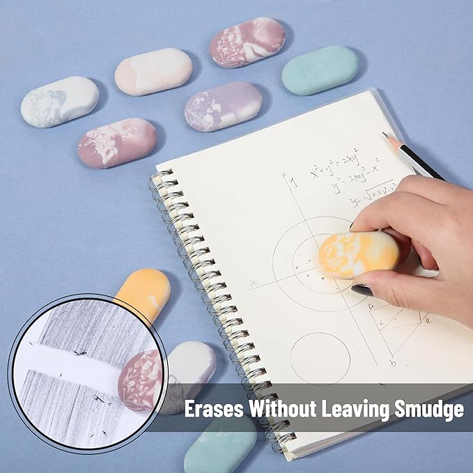 Mr. Pen- Marble Pencil Erasers, 12 Pack, 1" x 2", Soft Rubber Marble Pencil Erasers for School, Office, Art Sketching, Homework, Exams, Clean Smudge-Free Correction