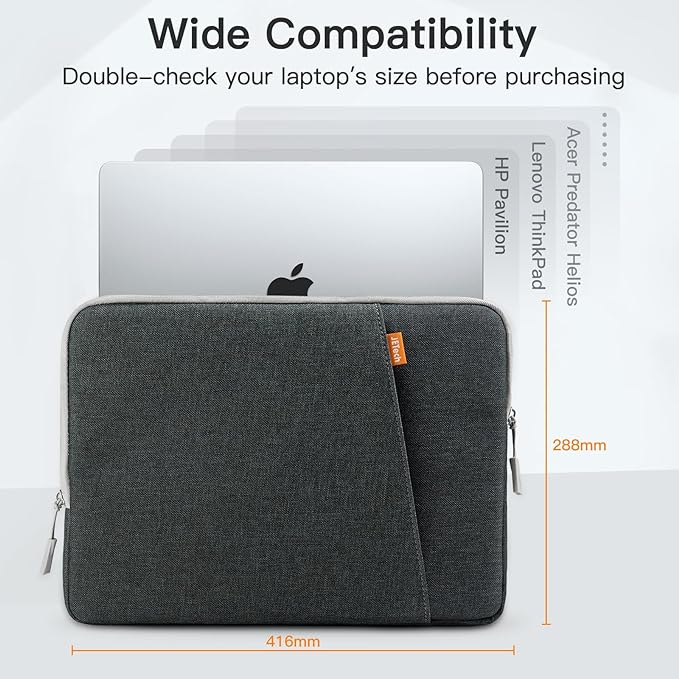 JETech Laptop Sleeve for 16-Inch MacBook Pro (M1-M5, 2019-2026), Waterproof Bag Case with Pocket, Compatible with 16 Inch Notebook (Dark Grey)