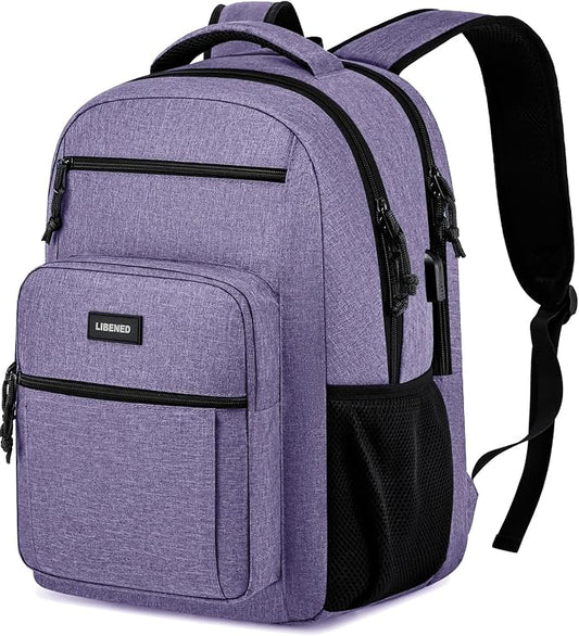 Backpack for Women Men, School Backpack for Teens Girls and Boys, Lightweight and Sturdy Bookbag for College with USB Charging Port, Purple