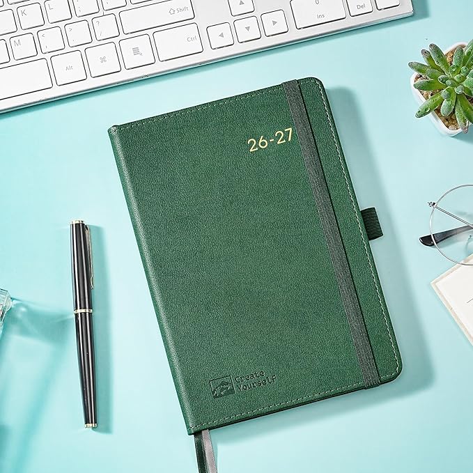 2026-2027 Planner - Academic Planner 2026-2027 Weekly Monthly Planner, July 2026 - June 2027, 5.7'' x 8.4'', Thick Paper, Leather Cover, Pen Holder, Back Pocket, Perfect Daily Organizer - Dark Green