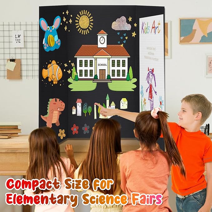 8 PCS Trifold Poster Board- Large 40" x 28" Tri Fold Display Board Hard & Thick Black Presentation Cardboard for Science Fair, School Projects, Business Supply