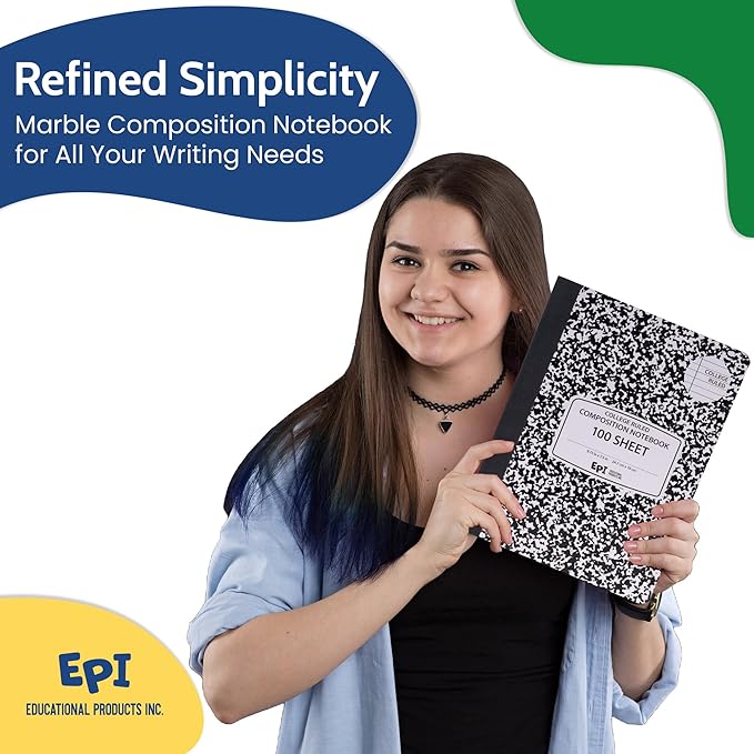 48 Pack - EPI College Ruled Composition Notebook Black - 200 Pages (100 Sheets), 9-3/4 x 7-½ - Classroom Back to School Supplies, Heavy Duty, Durable Hardcover Office Notebooks, Sewn