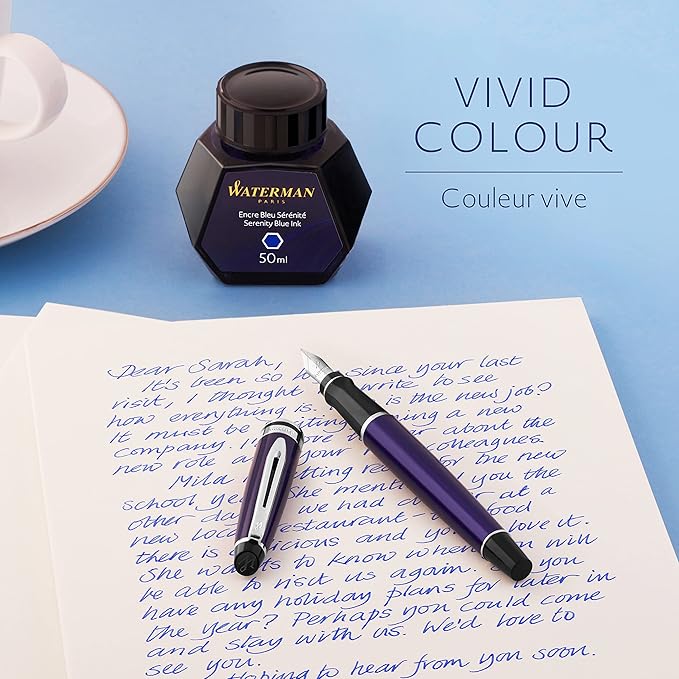 Waterman Fountain Pen Ink, Serenity Blue Ink, 50ml Bottle, For Refillable Fountain Pens