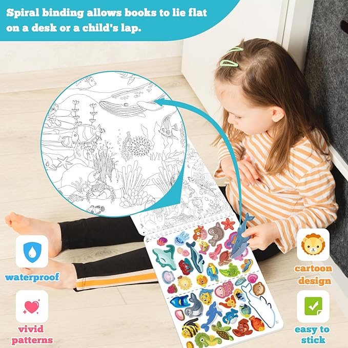 Kalysky Dinosaur and Ocean Animal Scene Sticker Book for Kids Ages 4-8, Search and Find Sticker Activity Book–Travel Toys for Toddlers, Airplane & Road Trip Games, Educational Fun