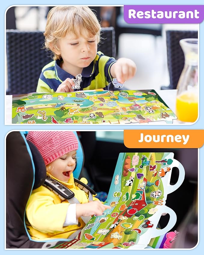 Benresive Reusable Sticker Book for Toddlers, Stickers for Kids, Travel Toys for Arts & Crafts Activities, Birthday Gift for Boys & Girls, Farm, Animal and Season Themes