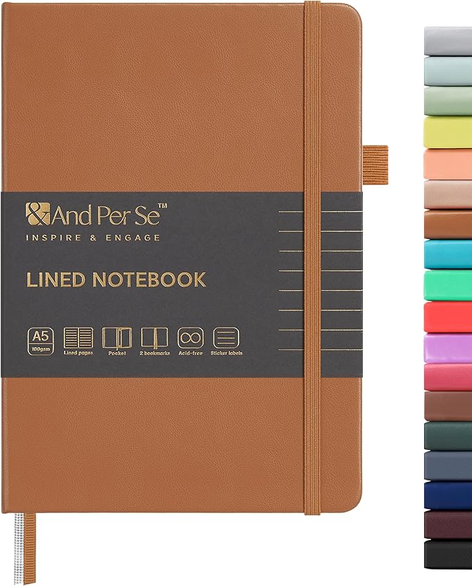 &And Per Se Lined Journal Notebook, 160 Pages, A5 5.7 x 8 inches College Ruled Thick Paper Notebook Journals for Writing, Hardcover Notebooks for Women Men Office School (1 Pack, Light Brown)