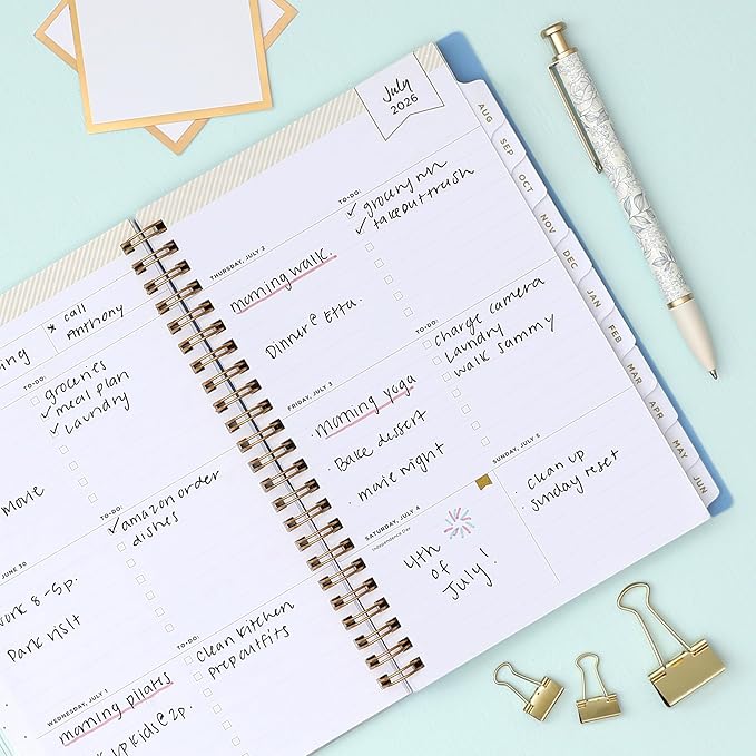Blue Sky Day Designer 2026-2027 Weekly and Monthly Academic Year Planner Calendar, July 2026 - June 2027, 5" x 8", Clear Pocket Cover, Laminated Tabs, Storage Pocket, Includes Stickers, Climbing Floral Blush