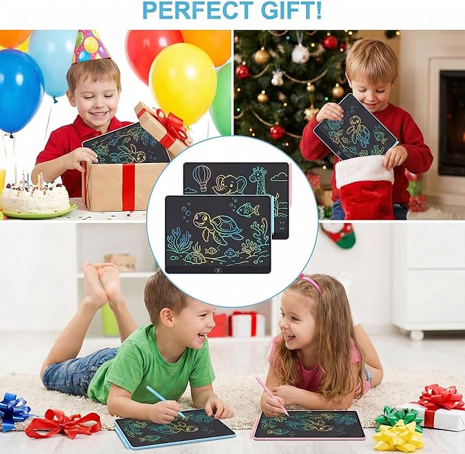 16 Inch LCD Writing Tablet for Kids 2 Pack, Large Drawing Board Doodle Pad, Colorful Screen Erasable Sketch Tablet, Travel Toys and Reusable Learning Gift for Boys Girls（Blue & Pink