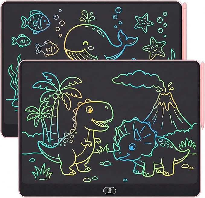 16 Inch LCD Writing Tablet for Kids 2 Pack, Large Drawing Board Doodle Pad, Colorful Screen Erasable Sketch Tablet, Travel Toys and Reusable Learning Gift for Boys Girls (Pink)