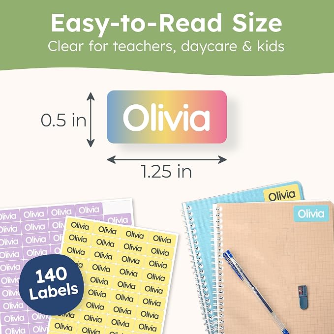Personalized Universal Name Labels for Kids & Adults - Candy [140pcs] - Waterproof Name Stickers for School, Daycare & Clothes - Item & Supplies Name Stickers - Custom Stick On Labels