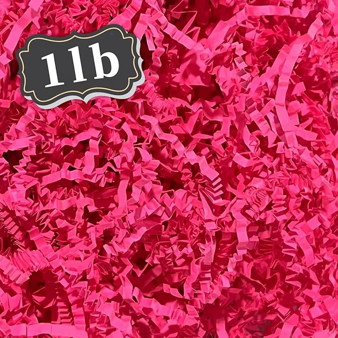 ZEBMOON 1 LB Hot Pink Crinkle Cut Paper Shred Filler Great for Gift Wrapping, Basket Filling, Birthday, Wedding, Halloween, Thanksgiving, Christmas Day, New Year Party Decorations Filling Supplies
