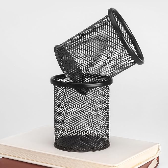 Tamaki Pen Holder Cup for Desk, Wire Mesh Pencil Cup Holder, Black | Pen Cup for Desk Office Pen Organizer