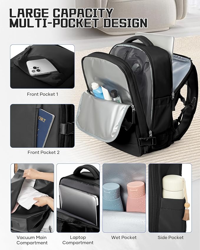 WONHOX Large Travel Backpack Carry on Flight Approved Laptop Work Business Backpack for Women Men Mochila de Viaje