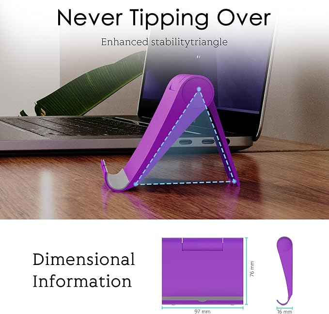 Cell Phone Stand for Desk, Foldable and Adjustable Multi-Angle Holder Dock, Universal Compatibility for Most Phone and Tablet, Portable and Sturdy Design for Office and Home (Purple)