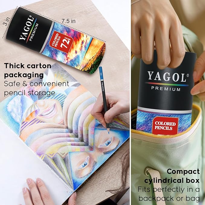 Yagol Colored Pencils for Adult Coloring Books, 72 Color Pencil Set, Soft Core Color Pencils for Adult Coloring Book, Coloring Pencils for Adults - Drawing, Sketching, Blending & Shading-Art Supplies.