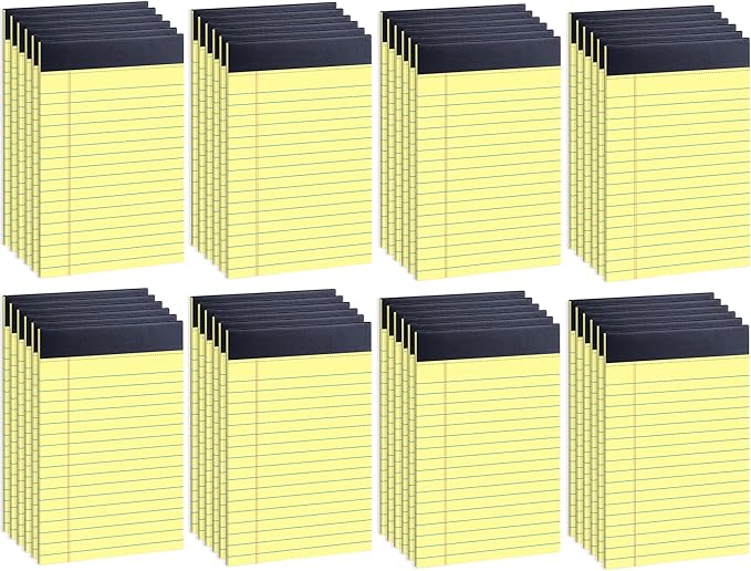 48 Pack Legal Pads Bulk,5 x 8 Inch Yellow Notepad, Note Pads College Ruled Perforated Memo Pad for Work Study Daily Note Taking List, Lined Writing Pads Memo Refills Notepads for Office Home School