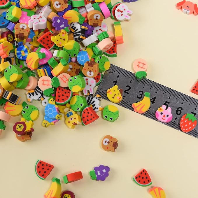 300Pcs Mini Erasers for Kids Bulk, Small Animal Fruit Erasers