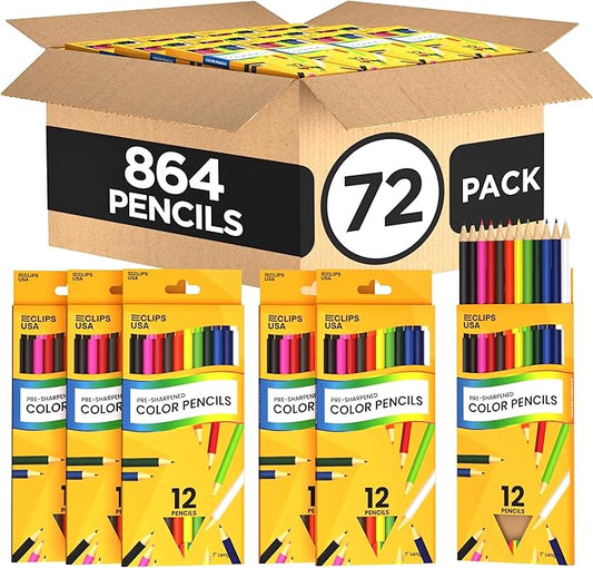 E-CLIPS USA Colored Pencils Bulk 12 Pack Colored Pencils for Kids Coloring Pencils Color Pencil Set (72 Pack)