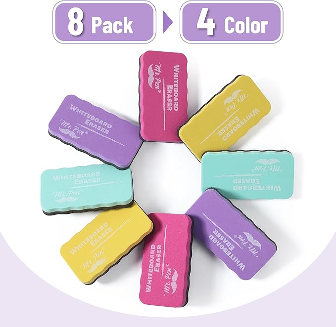 Mr. Pen- Magnetic Dry Erase Erasers, 4"x2.25", 8 Pack, Colorful Magnetic Whiteboard Erasers for White Board, Classroom, Home, Office, Back to School Supplies