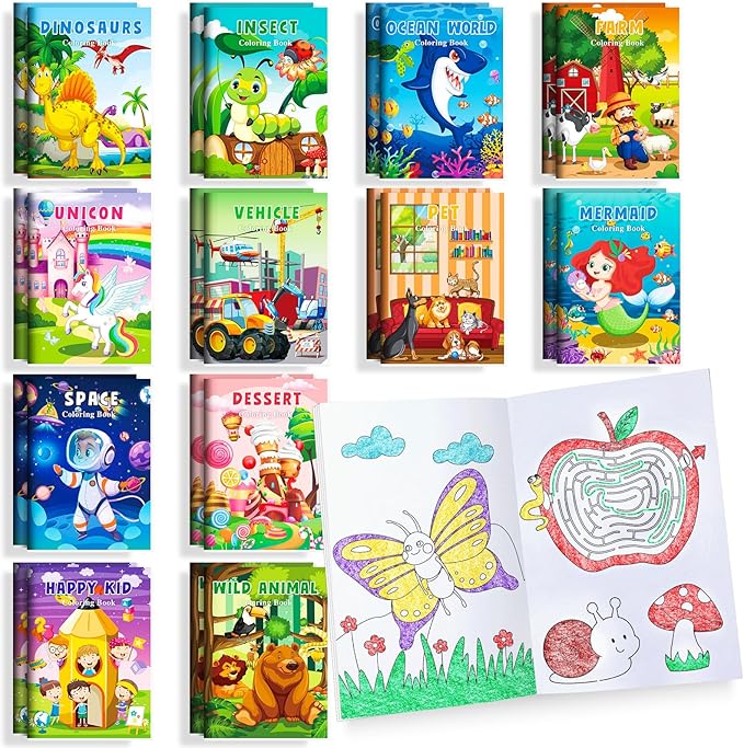 BenLouis Coloring Books Party Favors Bulk Mini Coloring Books for Kids Ages 4-8-12 Small Activity Books For Birthday Party Gifts Goodie Bags Stuffers Classroom Travel Activity（24pcs Colorful）