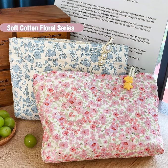 STARDW Aesthetic Floral Makeup Bag Cute Small Cosmetic Bags for Women Girls, Travel Toiletry Bag Large Capacity Zipper Makeup Pouch, Purse Organizer Pouches
