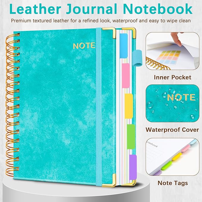 Hardcover Spiral Notebooks for Work 8.5''x 11'', 300 Pages 5 Subject Notebook with Dividers & Tabs, A4 Spiral Journal for Women, College Ruled Notebooks for School Note-Taking (Cyan)