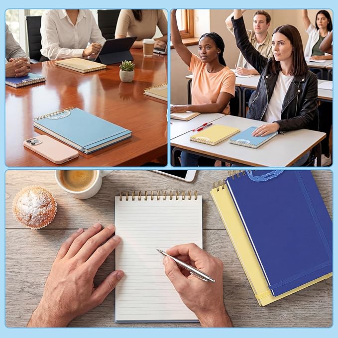 Resurhang 3 Pack Top Spiral Notebook 7"x10" Hardcover Steno Pads 240 Pages(120 Sheet) college Ruled Waterproof Cover Notepad Left hand Notebooks for Work School Office (Yellow, Light Blue, Dark Blue)