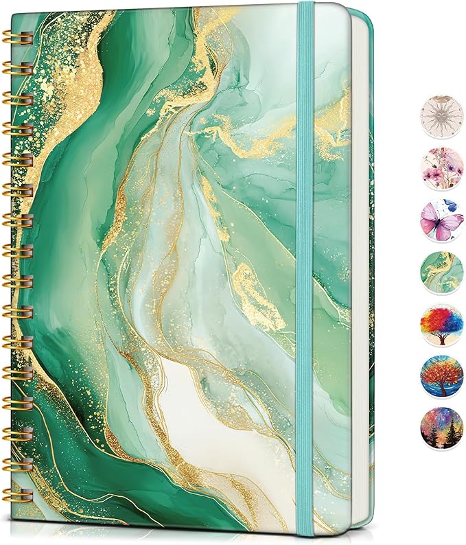 PAPEJOON Lined Spiral Journal Notebook for Women, A5 Cute Hardcover Spiral Journals for Writing, 150 Pages Pretty College Ruled Notebooks for Work & Note Taking, 5.75" x 8.38", Slate Marble