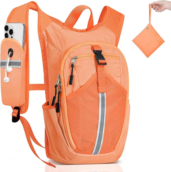 Small Hiking Backpack 15L- Lightweight Packable Foldable Backpack for Travel Camping Outdoor Commute, Compact Rucksack for Women Men(Orange)