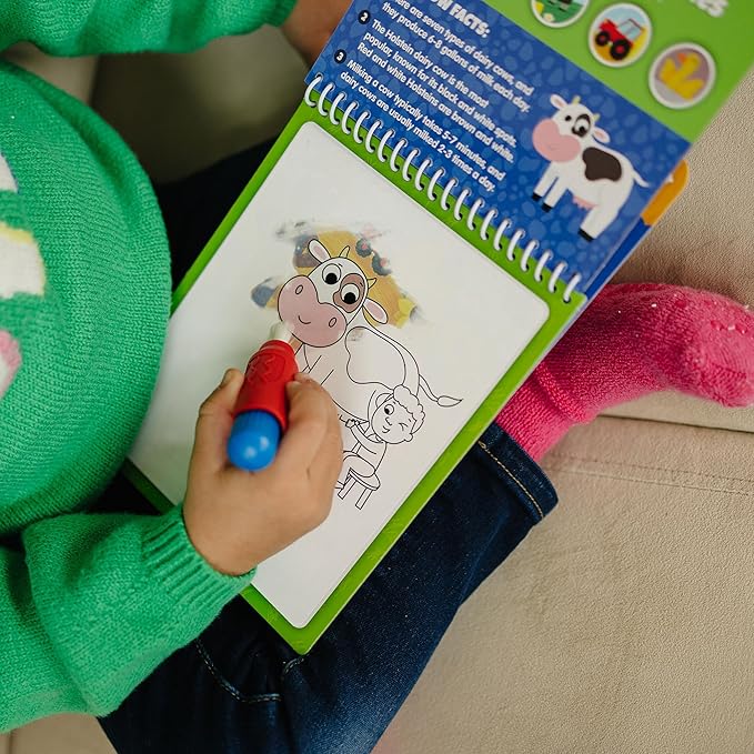 KangaToys Fun on The Farm Aqua Brush Activity Book - Reusable Water Coloring for Kids - Mess-Free Travel-Friendly Fun