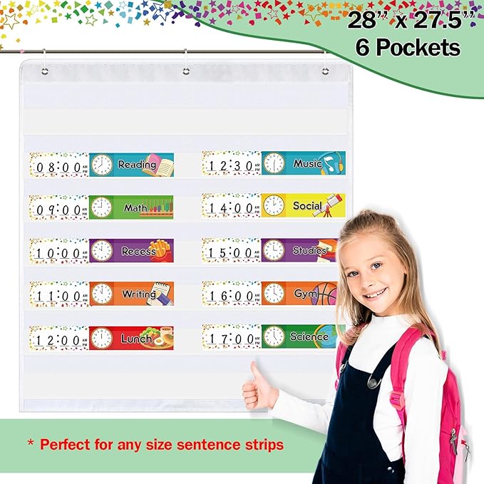 Qeeenar Classroom Jobs Pocket Chart with 96 Cards and 3 Hooks Class Management Educational Schedule for Teacher Back to School Supplies(Confetti)